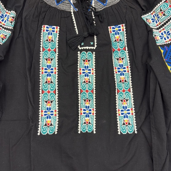 Sea New York Black Peasant Top Embroidered Lined 100% Cotton Size 4 - Picture 2 of 5